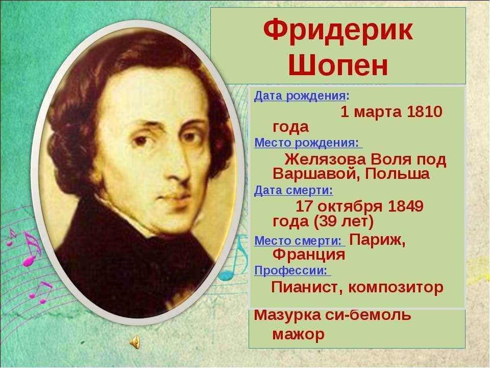 Фредерик шопен - биография, новости, личная жизнь