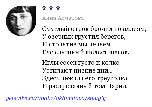 Литкульт — анализ стихотворения «смуглый отрок бродил по аллеям» анны ахматовой