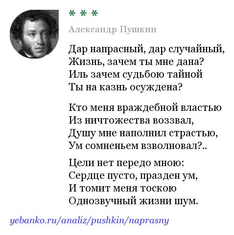 Анализ стихотворения пушкина дар напрасный дар случайный