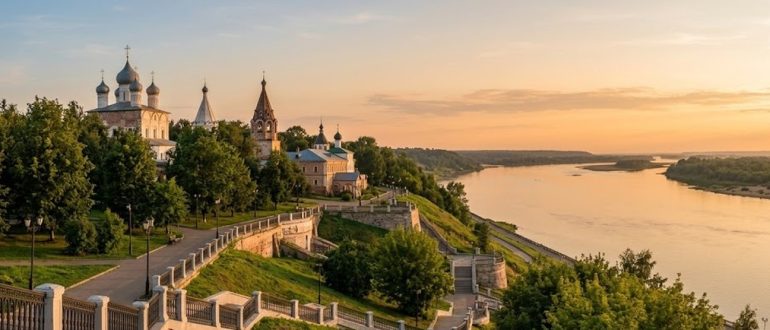 Набережная реки Вятки в Кирове на закате