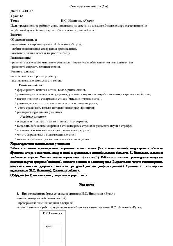 И.с. никитин - изучение поэтического произведения в начальных классах: поурочные разработки - произведения школьной программы