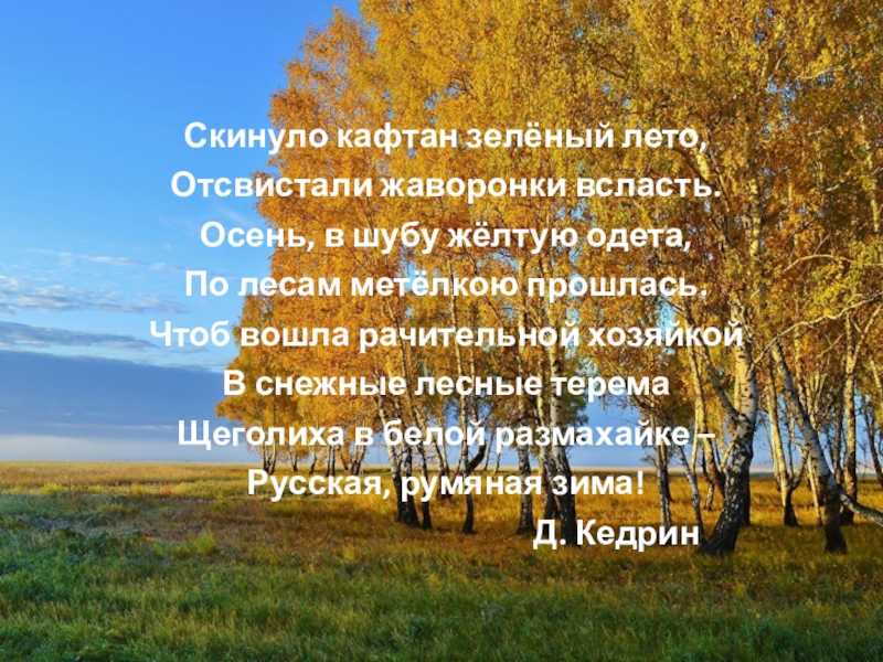 Дмитрий кедрин скинуло кафтан зелёный лето ... 2 класс презентация, доклад, проект