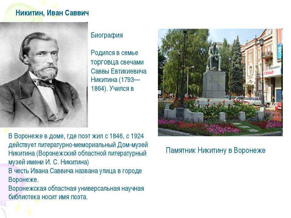 Краткая биография никитина ивана саввичева 4 класс самое главное