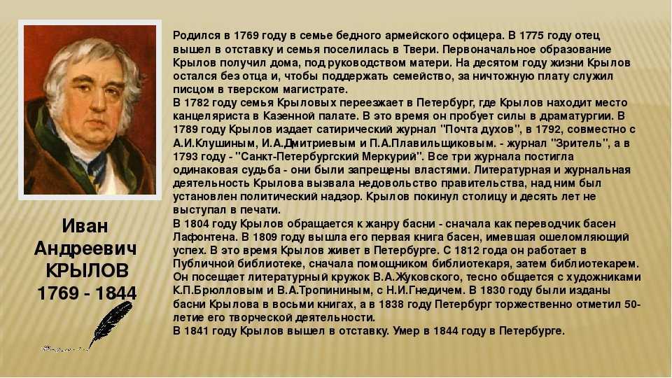 Родился в 1809 году писатель. Доклад о Крылове 3 класс по литературе. Крылов биография.