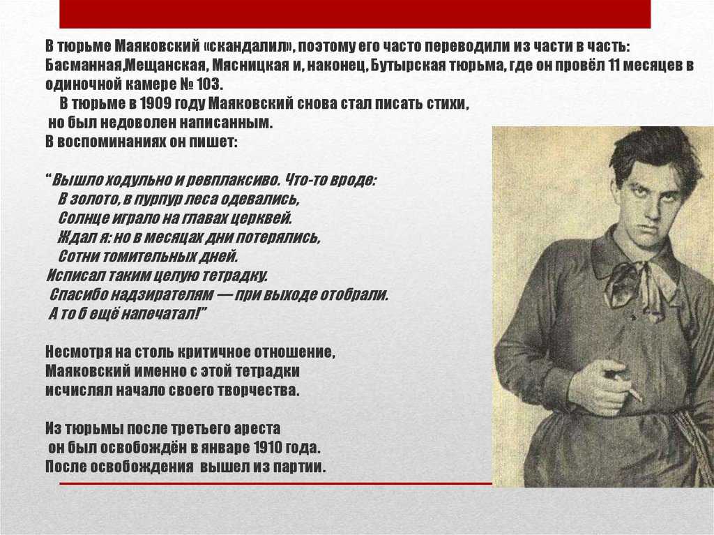 Маяковский 1908. Маяковский в тюрьме.