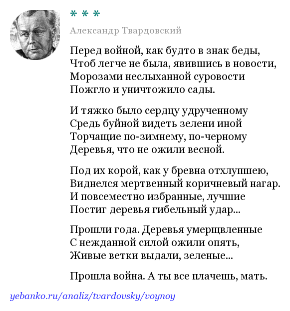 Мы с тобой в неоплатном долгу (анализ стихотворения а. т. твардовского «перед войной, как будто в знак беды…»)