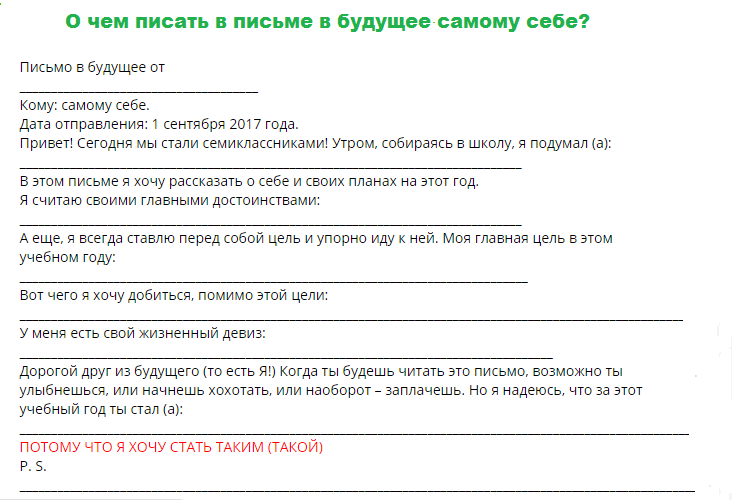 Сочинение на тему: «письмо самому себе в будущее»