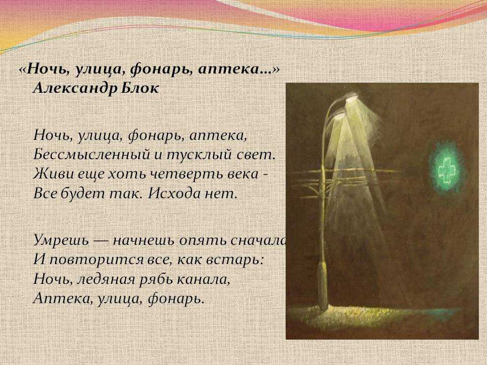 Александр блок — ночь, улица, фонарь, аптека: стих