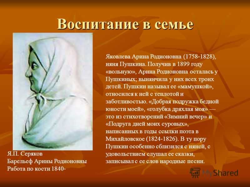 Краткая биография няня пушкина арины родионовны самое главное