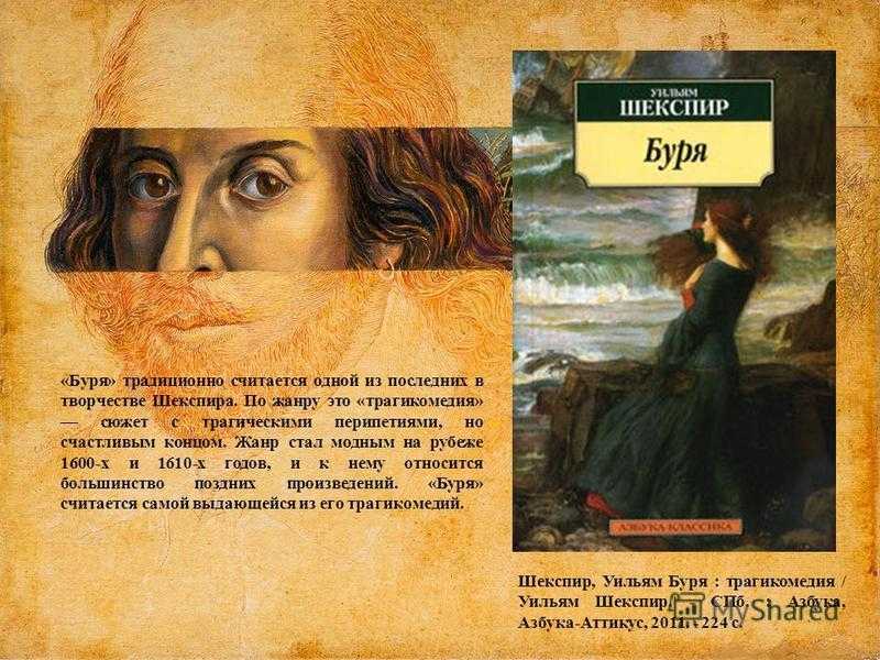 Художественный анализ трагикомедии Уильяма Шекспира Буря: история создания, сюжетная основа, место действия, образы главных героев, особенности жанра, проблематика