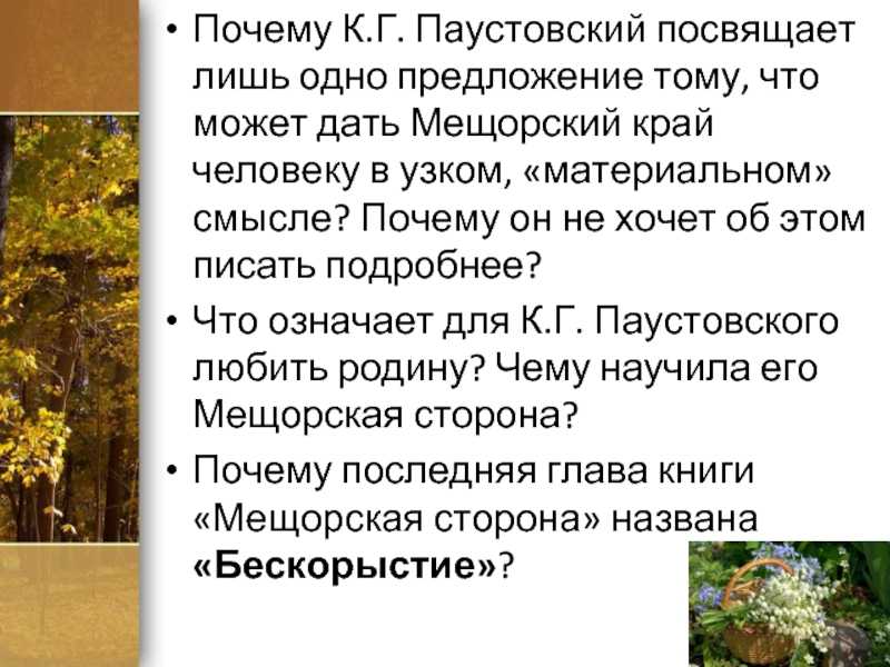 Паустовский «мещерская сторона» краткое содержание рассказа