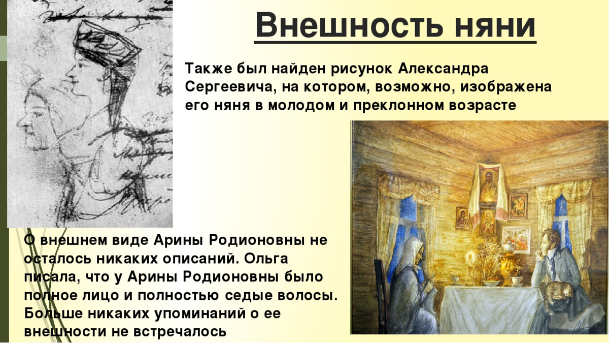 Образ няни в жизни и творчестве а.с.пушкина творческая работа учащихся (5 класс) на тему