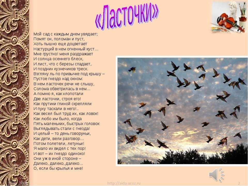 Анализ стихотворения ласточки майкова - читать онлайн