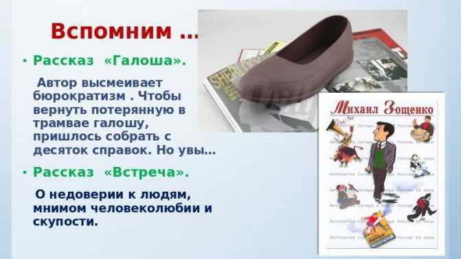 «галоша» краткое содержание для читательского дневника по рассказу зощенко (5 класс) – отзыв,сюжет, главная мысль