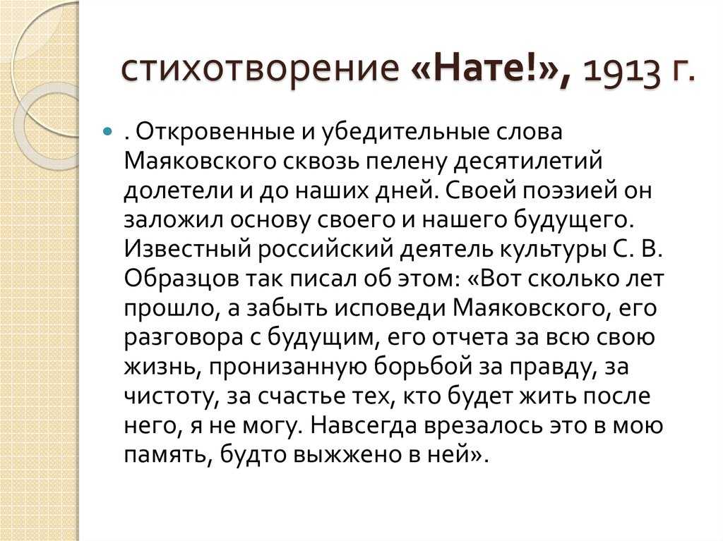 Анализ стихотворения «нате!» маяковского